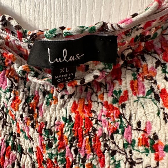 Lulus | XL View From The Meadow Cream Floral Print Off Shoulder Dress Smocked - Picture 6 of 11